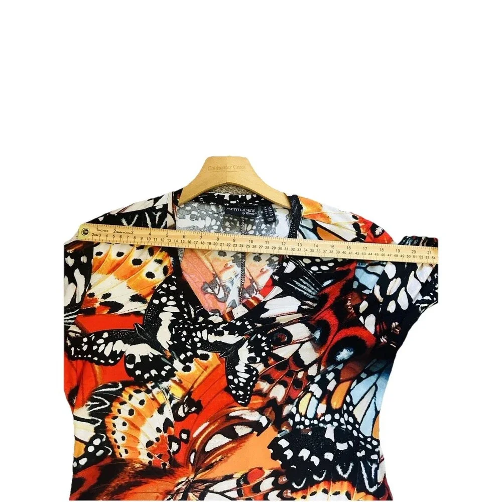 Attitudes Renee Jersey Dress Maxi Sz L Monarch Butterfly Maxi Boho Stretch Red - Picture 11 of 12